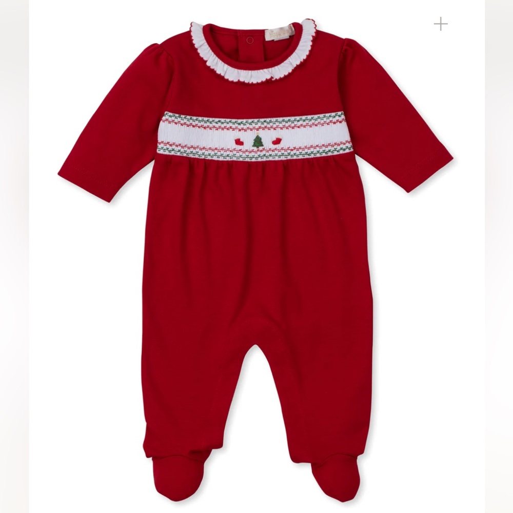 Kissy Kissy CLB Holiday Medley 25 Christmas Tree Hand Smocked Footie